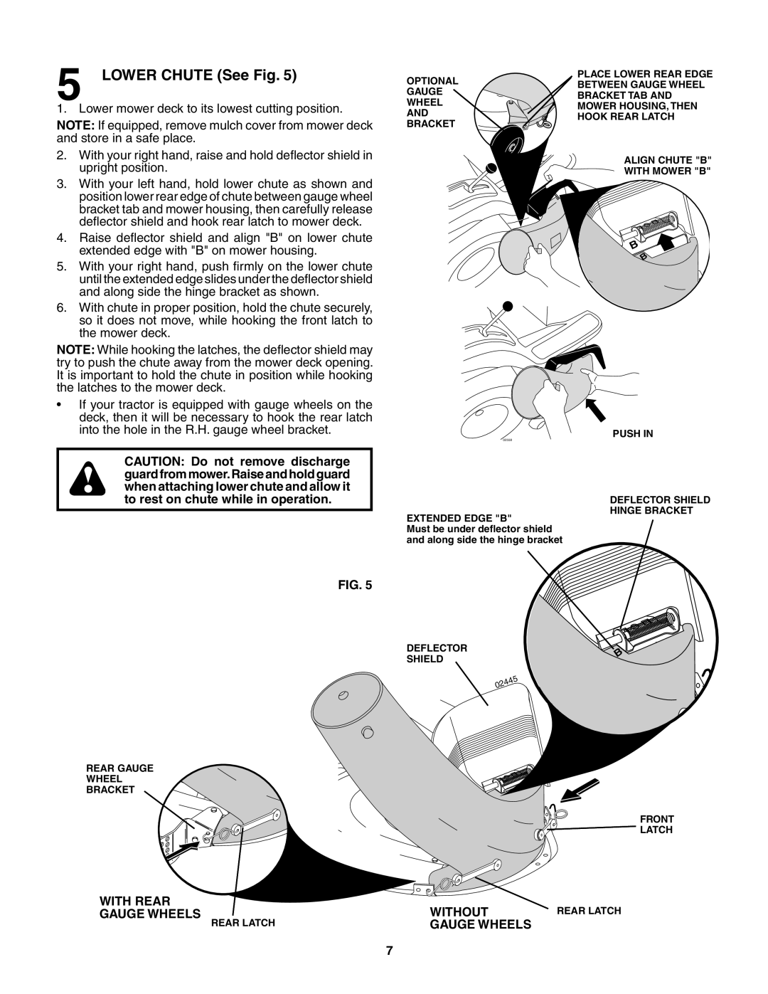 Poulan 954 04 05-10, QC42B, 183187 owner manual Lower Chute See Fig, With Rear Without, Gauge Wheels 