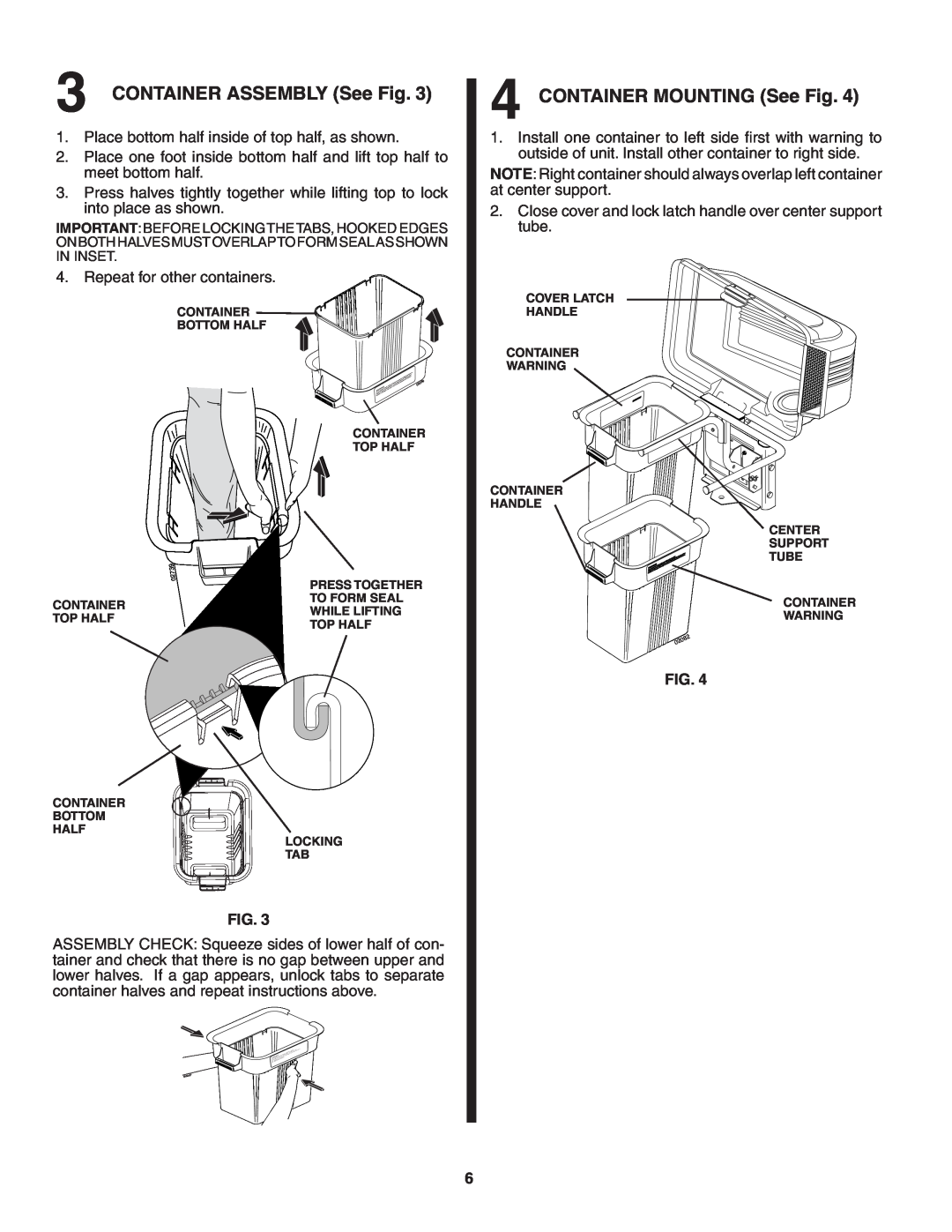 Poulan QC42B, 954 04 05-10, 183187 owner manual CONTAINER ASSEMBLY See Fig, CONTAINER MOUNTING See Fig 