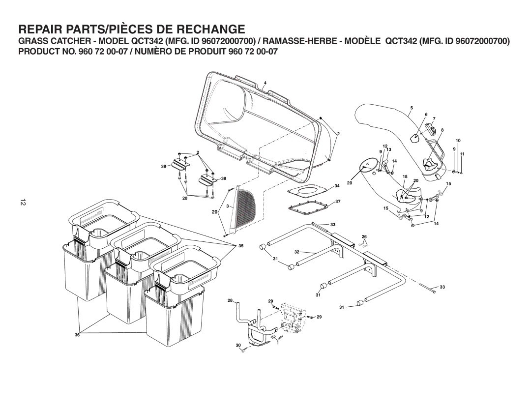 Poulan QCT342, 960 72 00-07, 402337 owner manual Repair PARTS/PIÈCES DE Rechange 