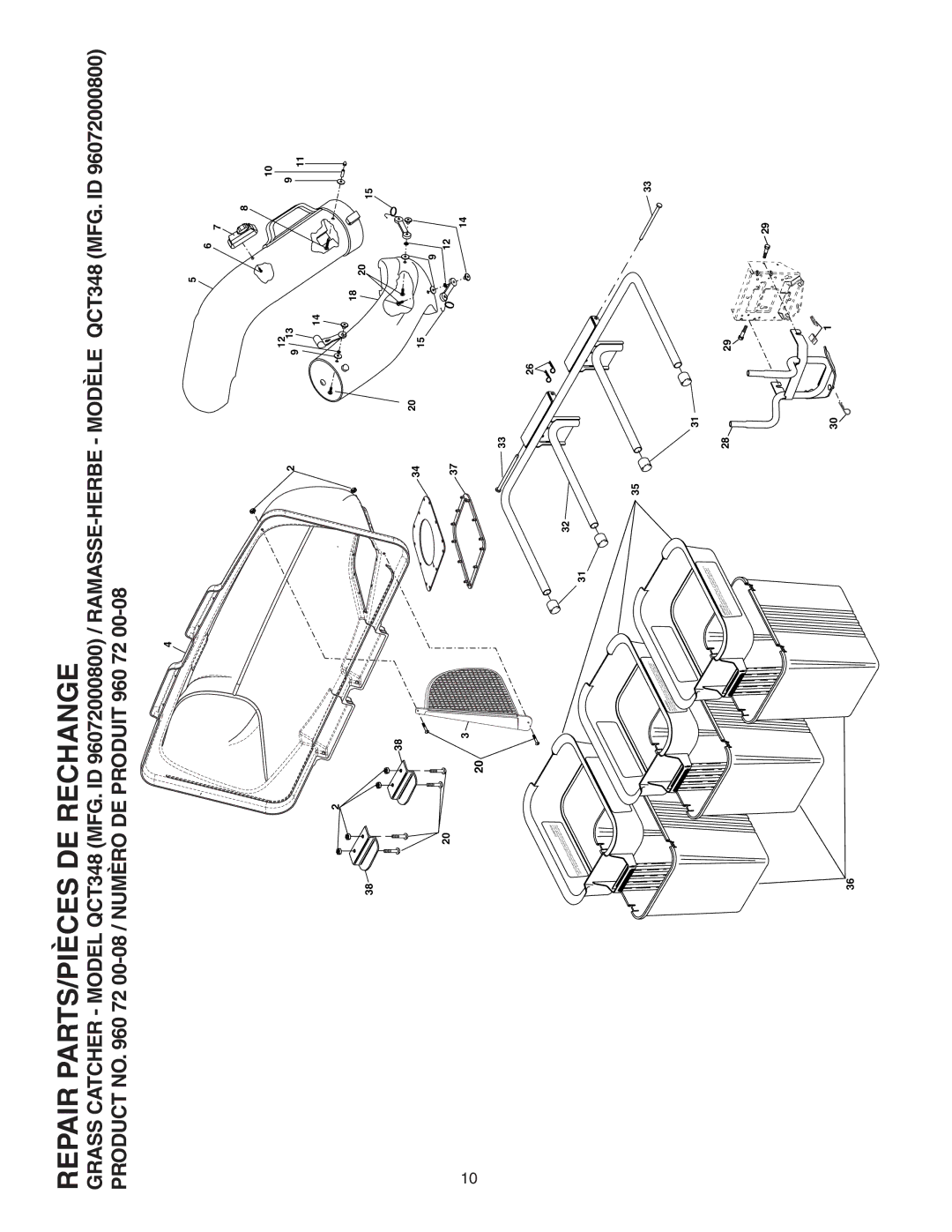 Poulan 960 72 00-08, QCT348, 402345 owner manual Repair PARTS/PIÈCES DE Rechange 