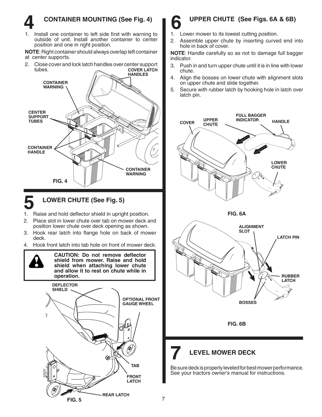 Poulan 960 72 00-08, QCT348 Container Mounting See Fig, Lower Chute See Fig, Upper Chute See Figs a & 6B, Level Mower Deck 