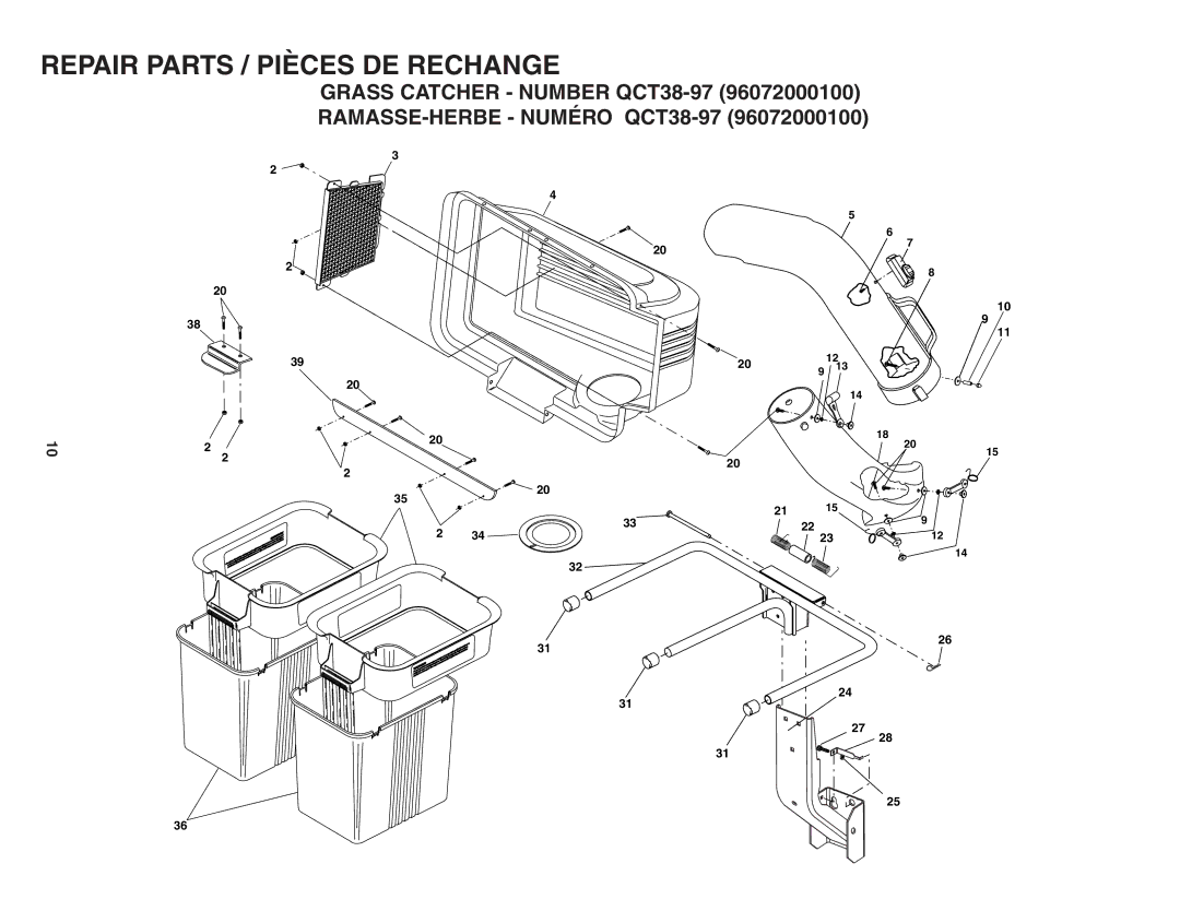 Poulan 96072000100, QCT38-97, 194915 owner manual Repair Parts / Pièces DE Rechange 