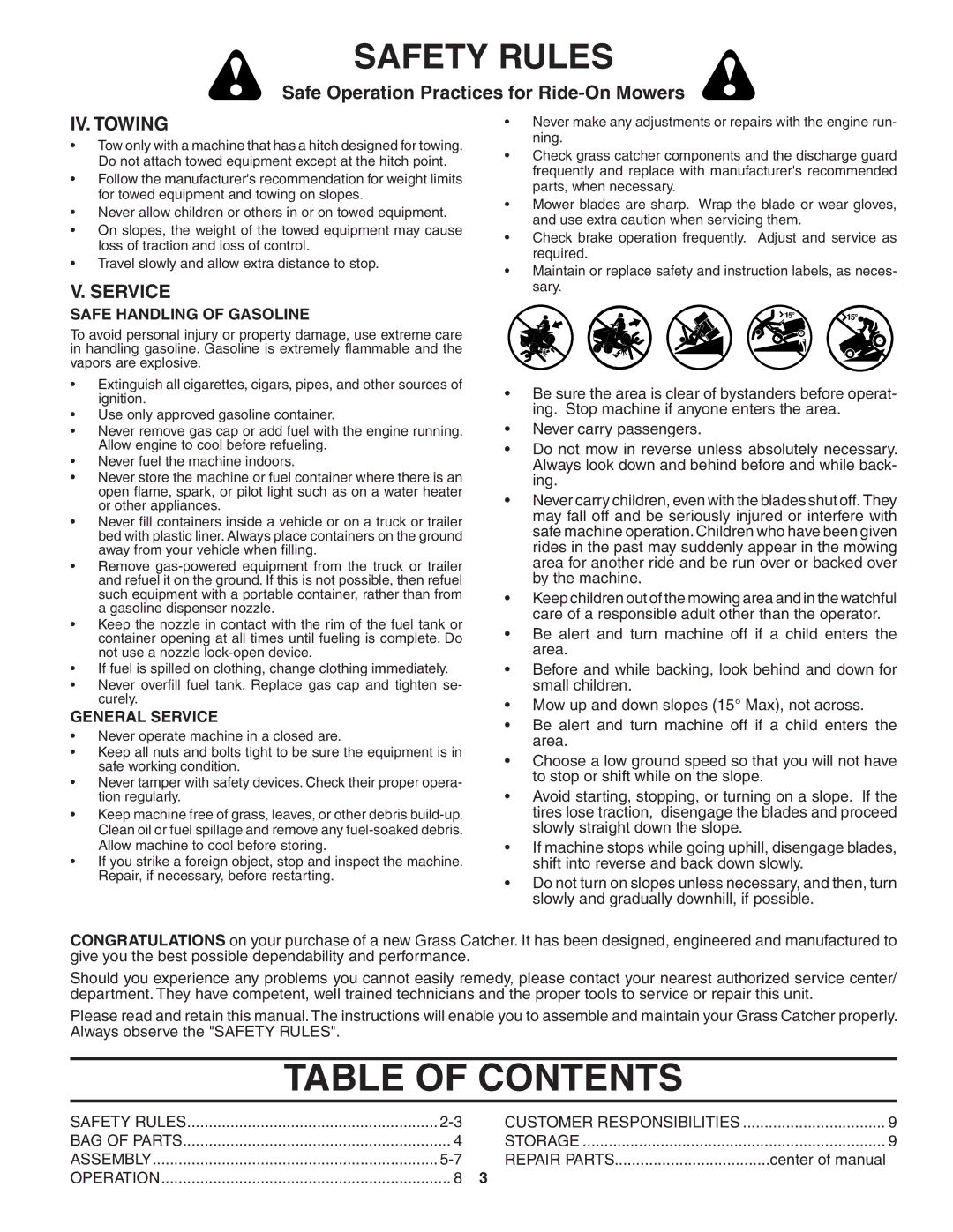 Poulan QCT38-97, 96072000100, 194915 owner manual Table of Contents 