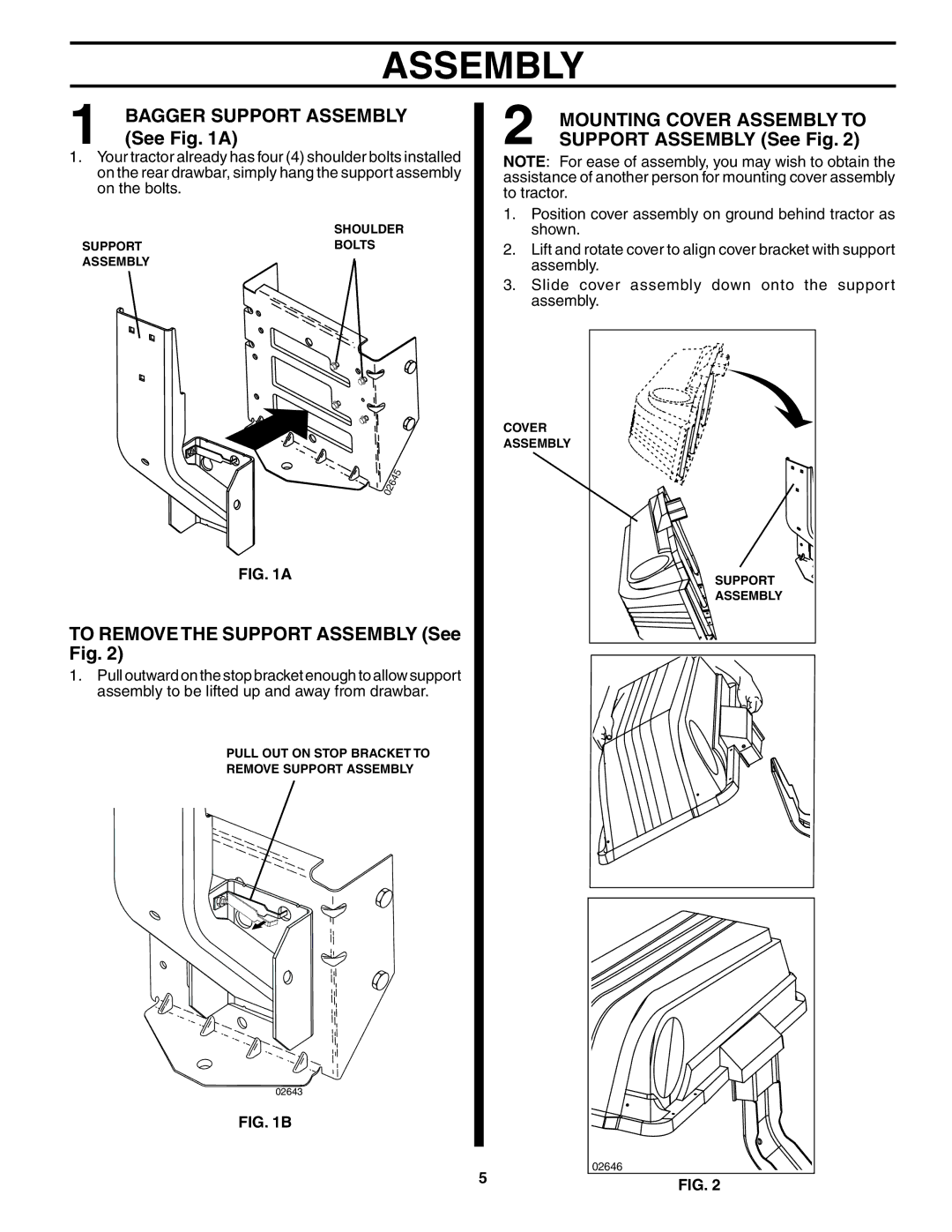 Poulan 194915, QCT38-97, 96072000100 owner manual See a, To Remove the Support Assembly See Fig 