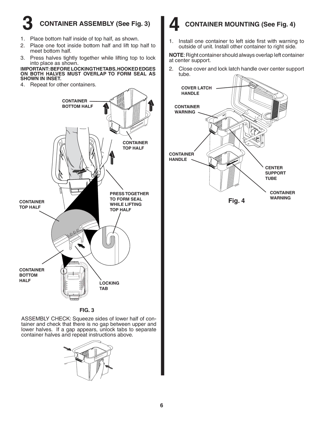 Poulan QCT38-97, 96072000100, 194915 owner manual Container Assembly See Fig, Container Mounting See Fig 