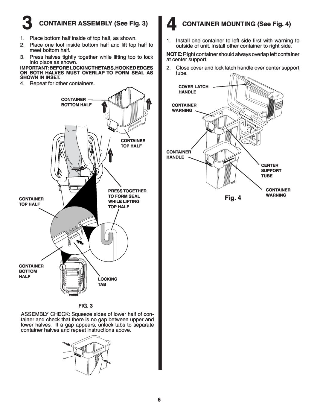 Poulan QCT38-97, 96072000100, 194915 owner manual CONTAINER ASSEMBLY See Fig, CONTAINER MOUNTING See Fig 