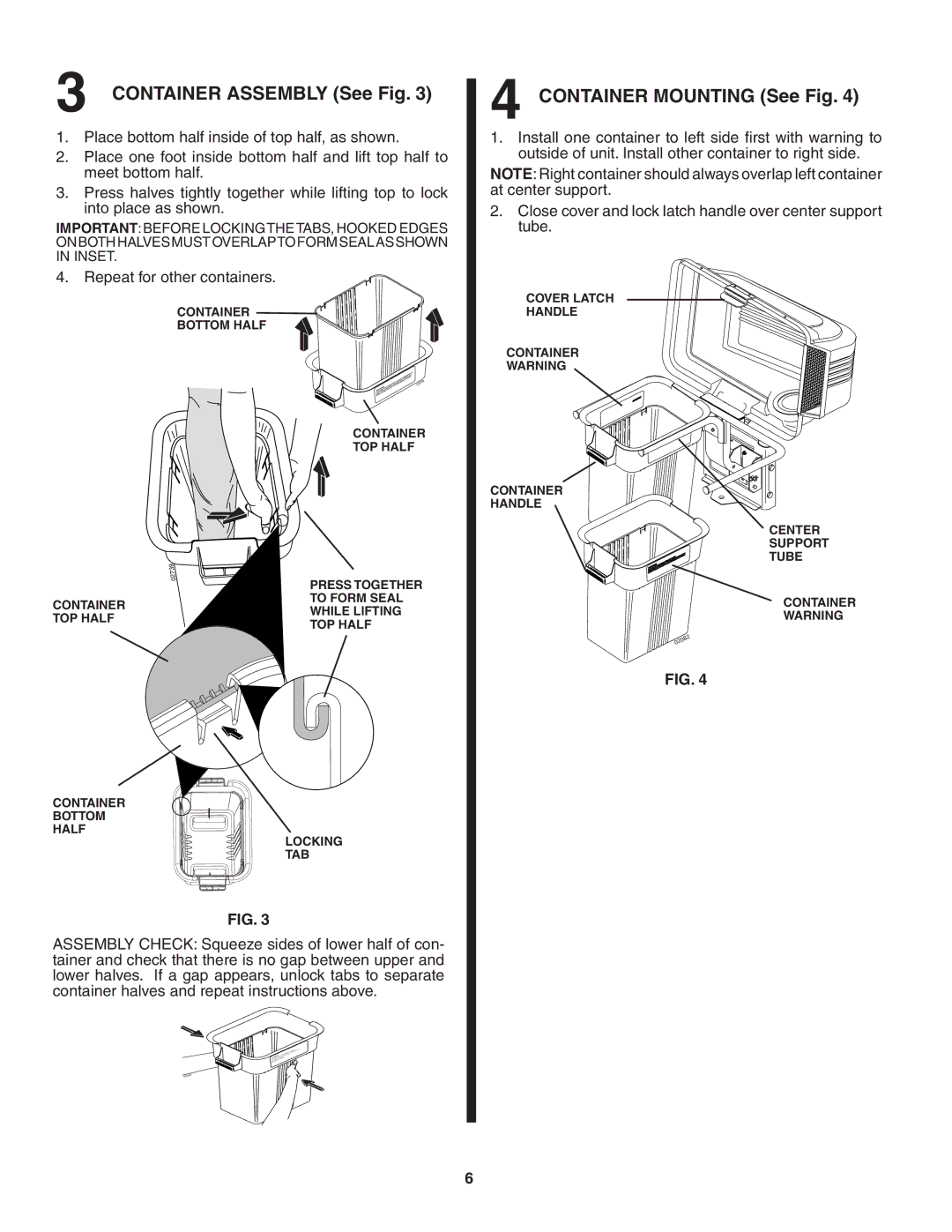 Poulan QCT42, 402338, 960 72 00-06 owner manual Container Assembly See Fig, Container Mounting See Fig 