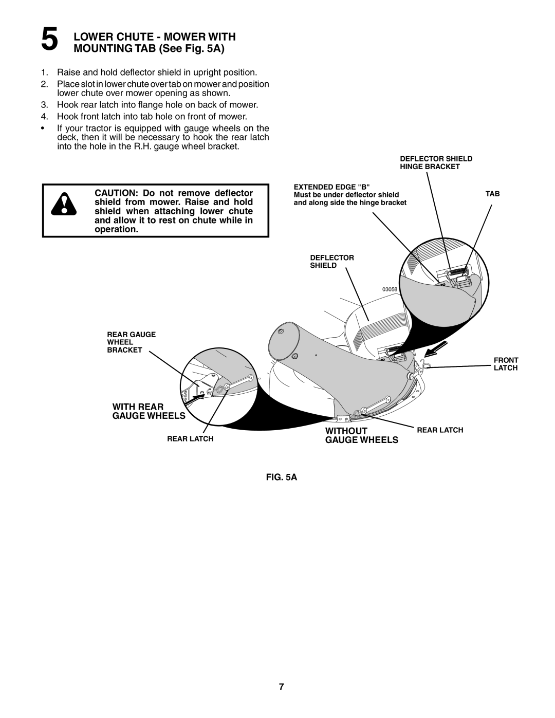 Poulan 402338, QCT42, 960 72 00-06 owner manual Mounting TAB See a, With Rear Gauge Wheels, Without 