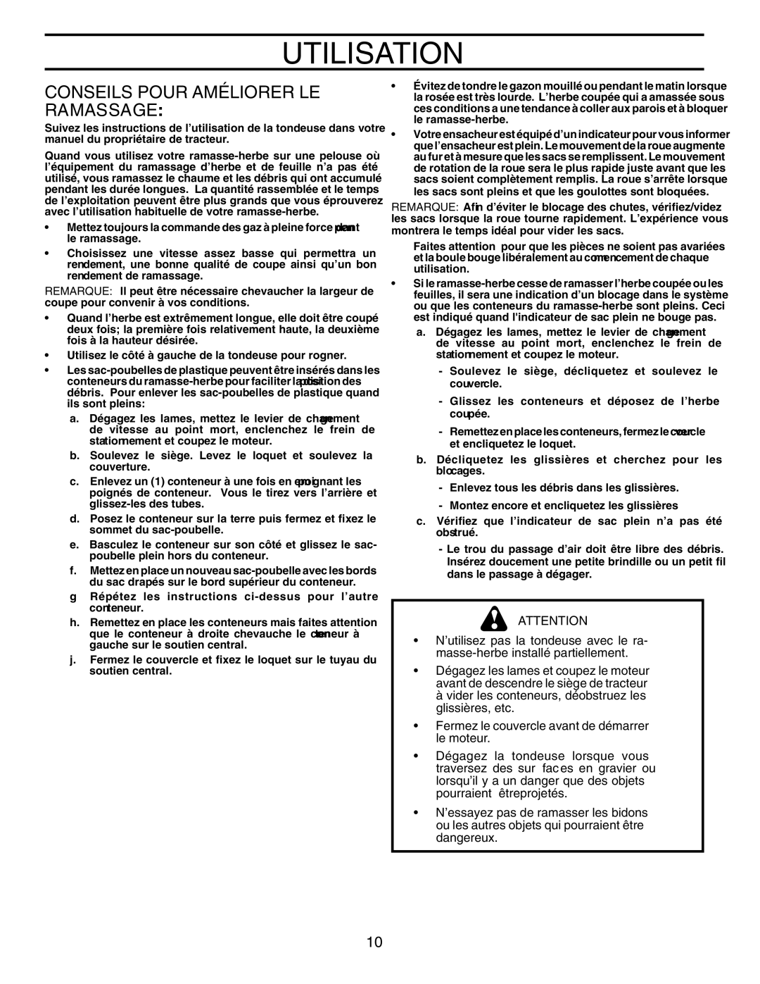 Poulan QCT46 owner manual Utilisation 