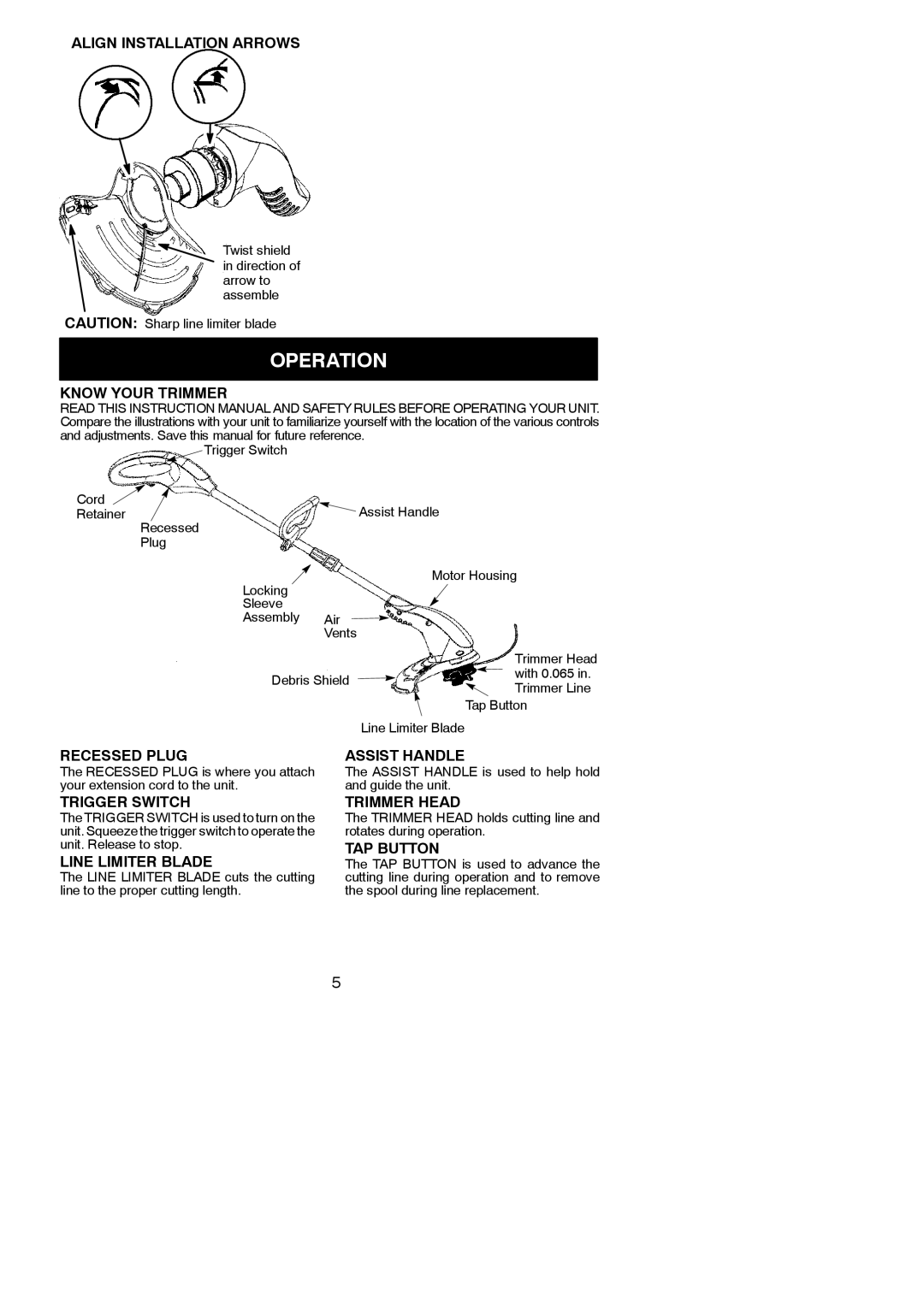 Poulan RT112C instruction manual Operation 