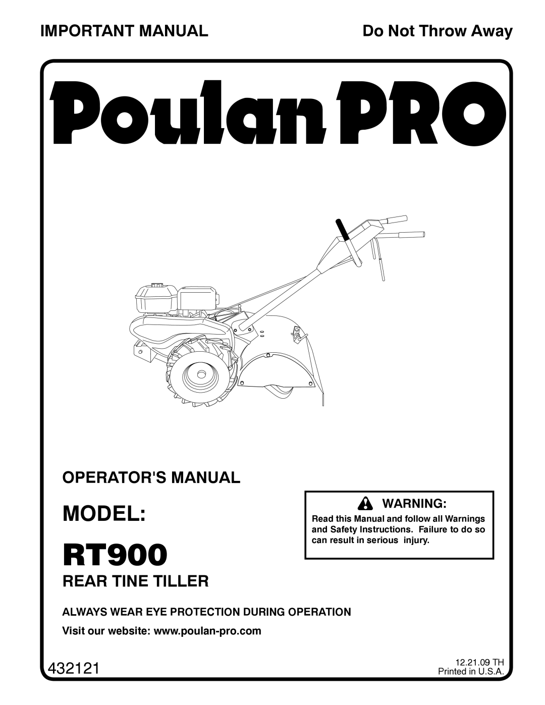 Poulan 432121, 96092002100 manual RT900 