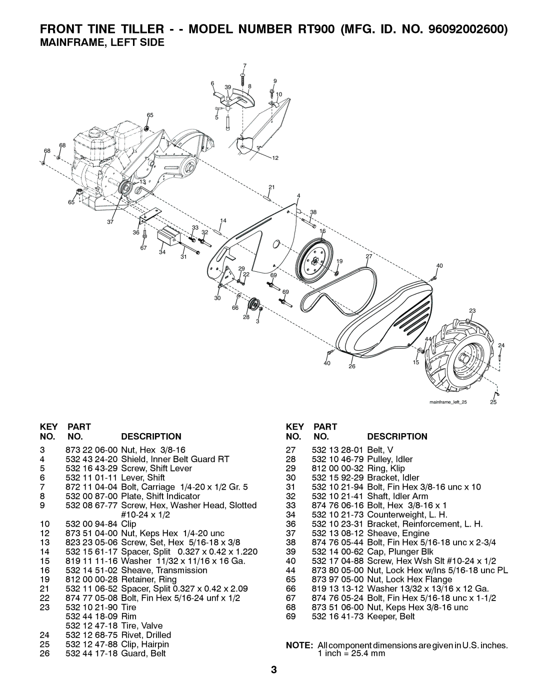 Poulan RT900 manual MAINFRAME, Left Side, KEY Part Description 