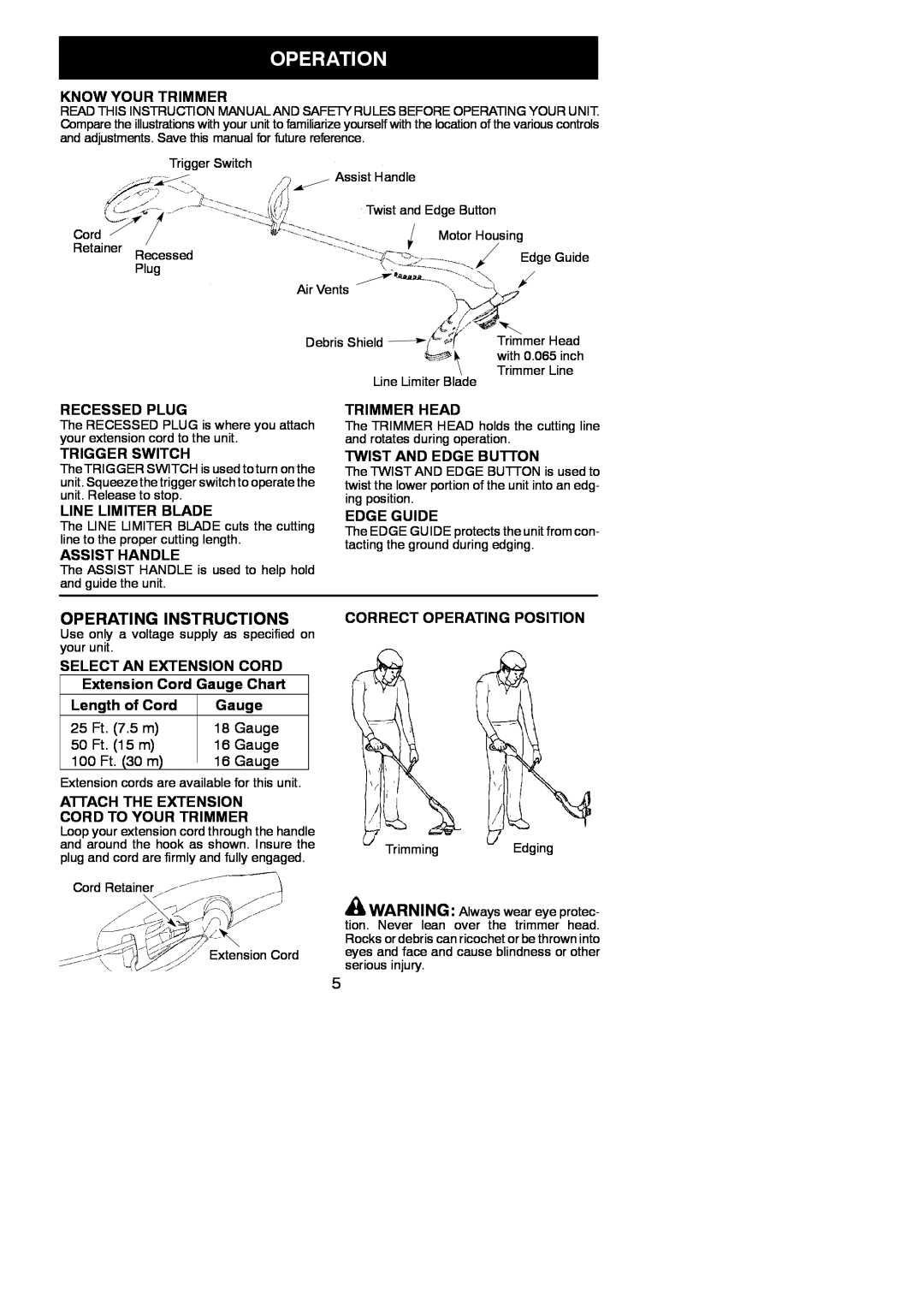 Poulan RTE115 instruction manual Operation, Operating Instructions 
