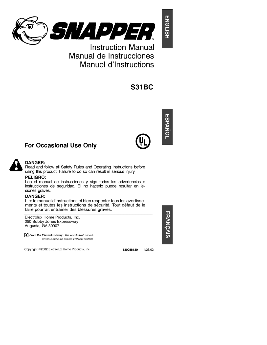 Poulan S31BC instruction manual Manual de Instrucciones Manuel d’Instructions 