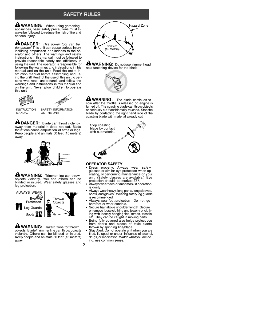 Poulan S31BC instruction manual Operator Safety, Always Wear 