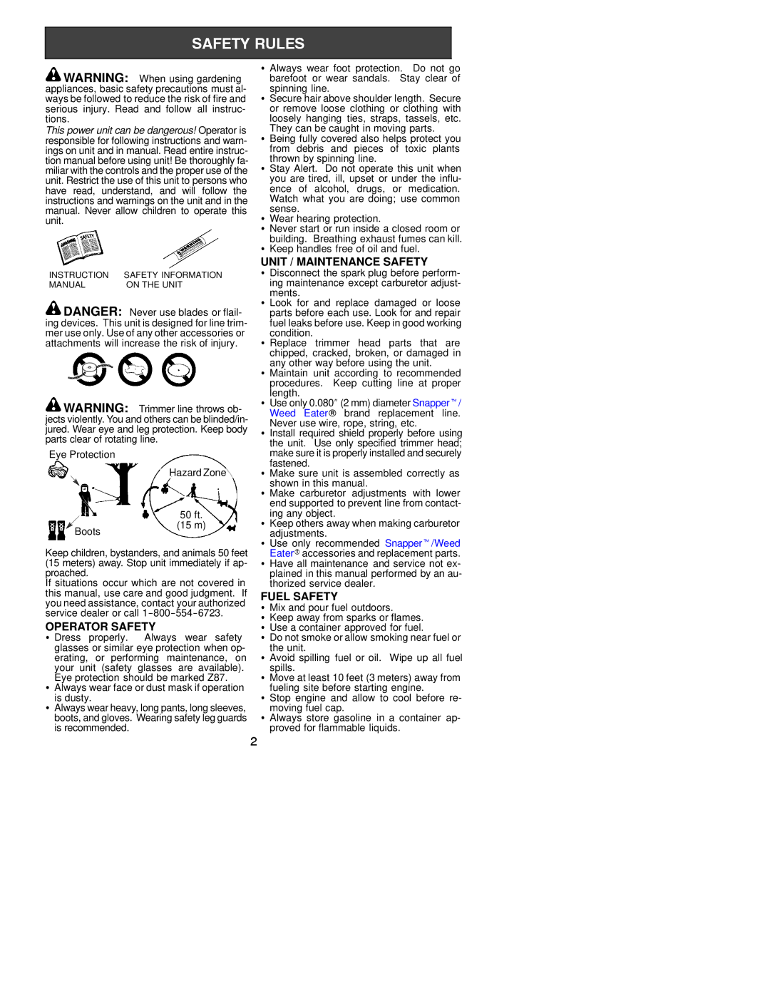 Poulan S31SST instruction manual Operator Safety, Unit / Maintenance Safety, Fuel Safety, Eye Protection Hazard Zone 