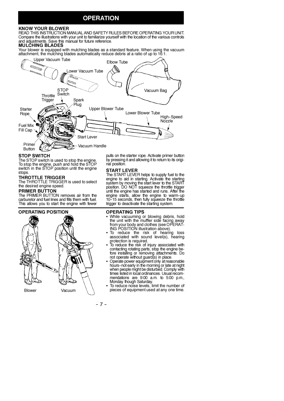 Poulan 545186830, SM210VS instruction manual Operation 