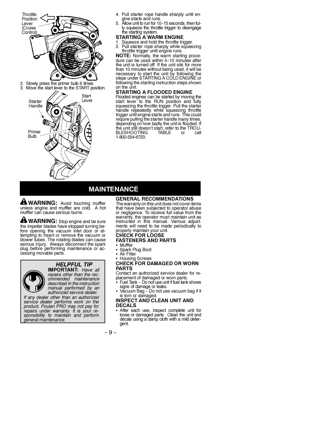 Poulan 545186830, SM210VS instruction manual Maintenance 