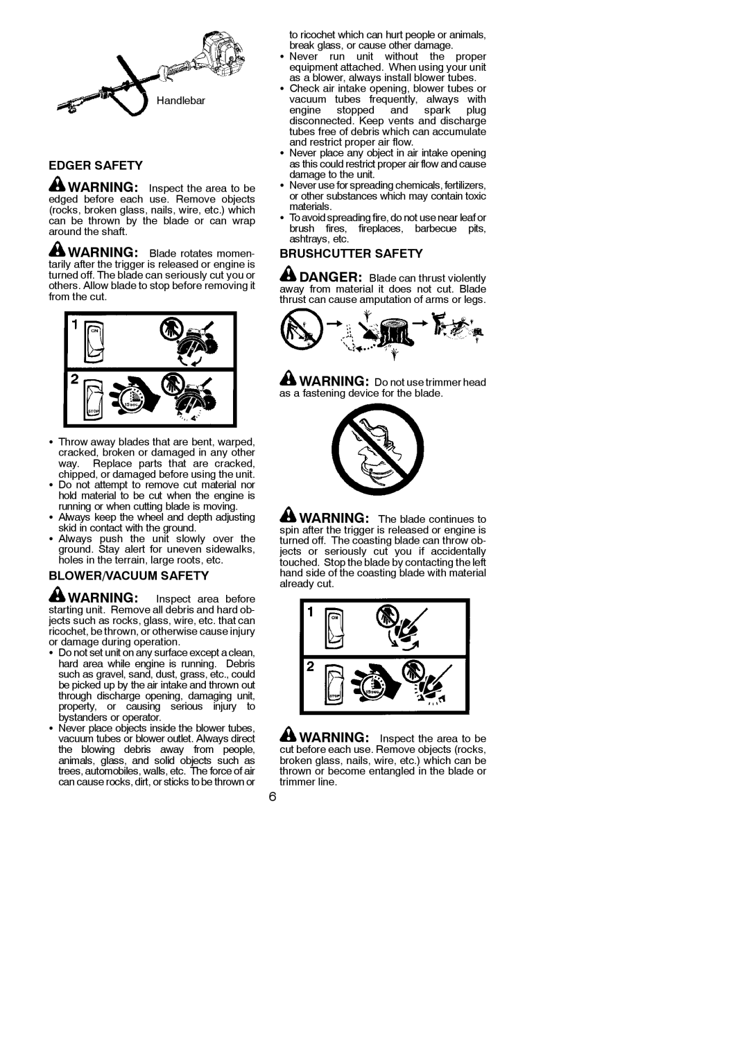 Poulan SM30SB, 966479401 Edger Safety, BLOWER/VACUUM Safety, Brushcutter Safety, Handlebar, Bystanders or operator 