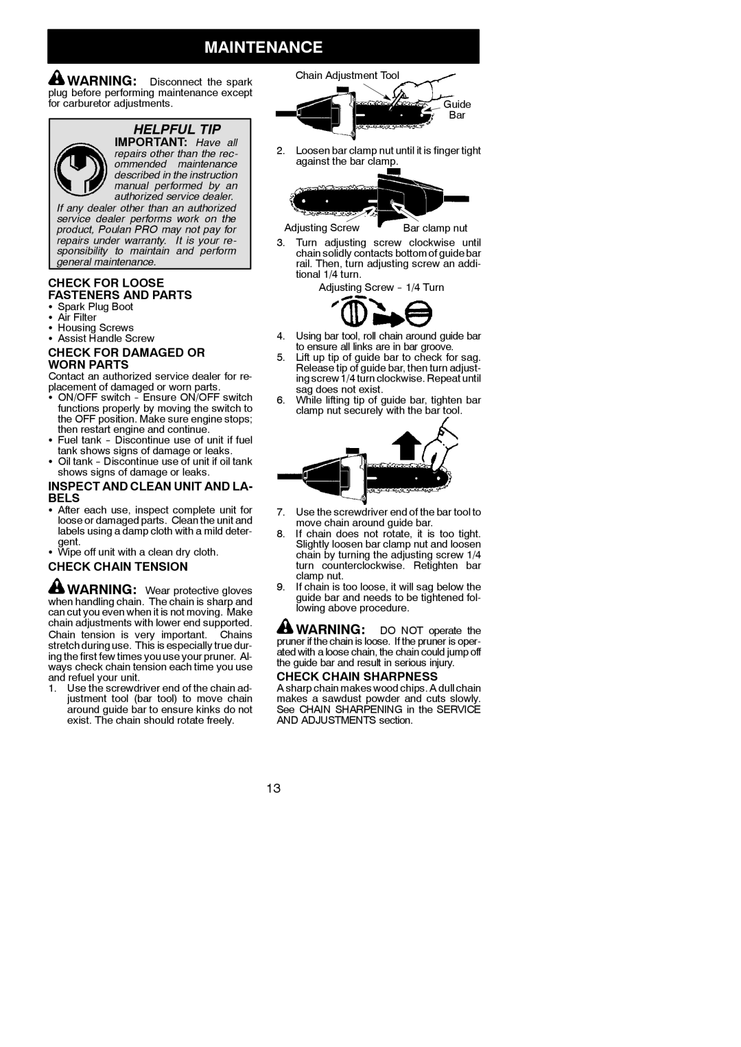 Poulan SM446E instruction manual Maintenance 