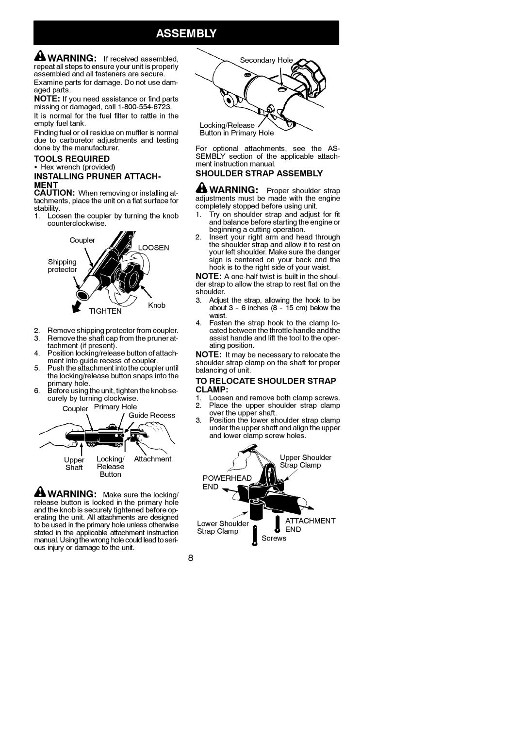 Poulan SM446E instruction manual Tools Required, Installing Pruner ATTACH- Ment, Shoulder Strap Assembly 