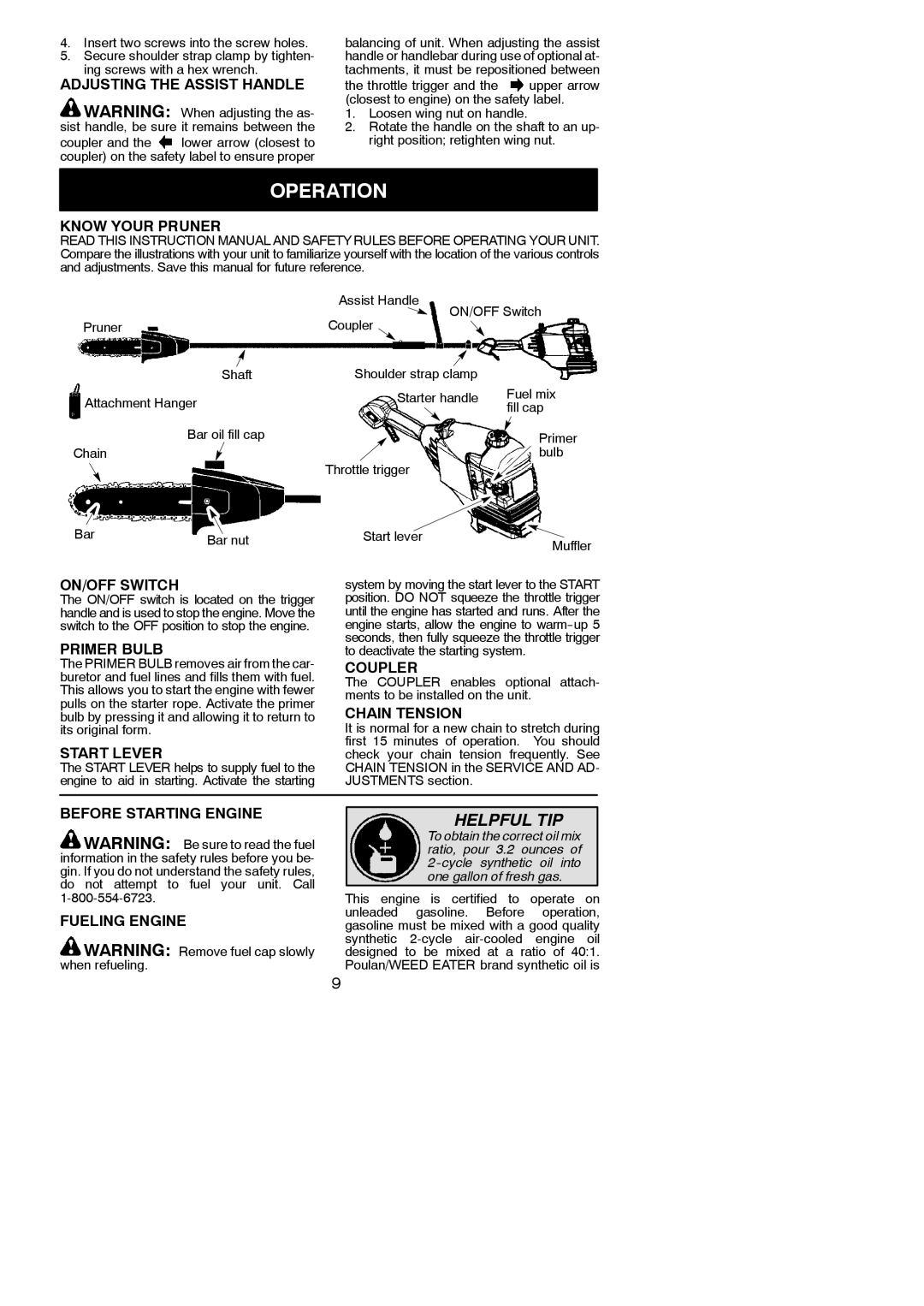 Poulan SM446E instruction manual Operation 