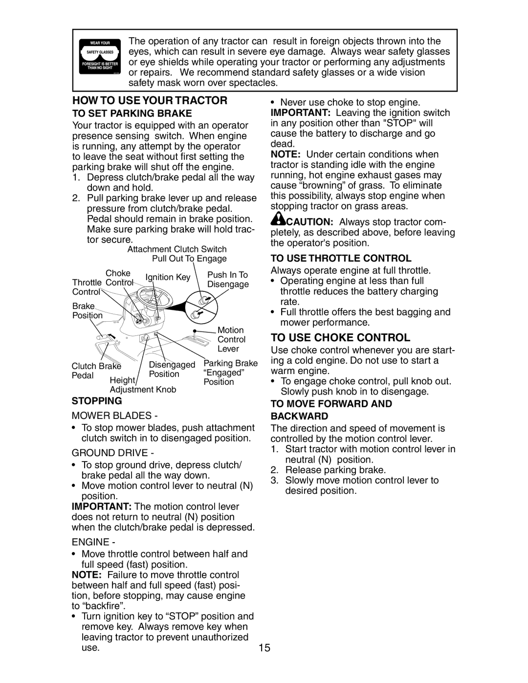 Poulan SP24H48YT manual HOW to USE Your Tractor, To USE Choke Control 