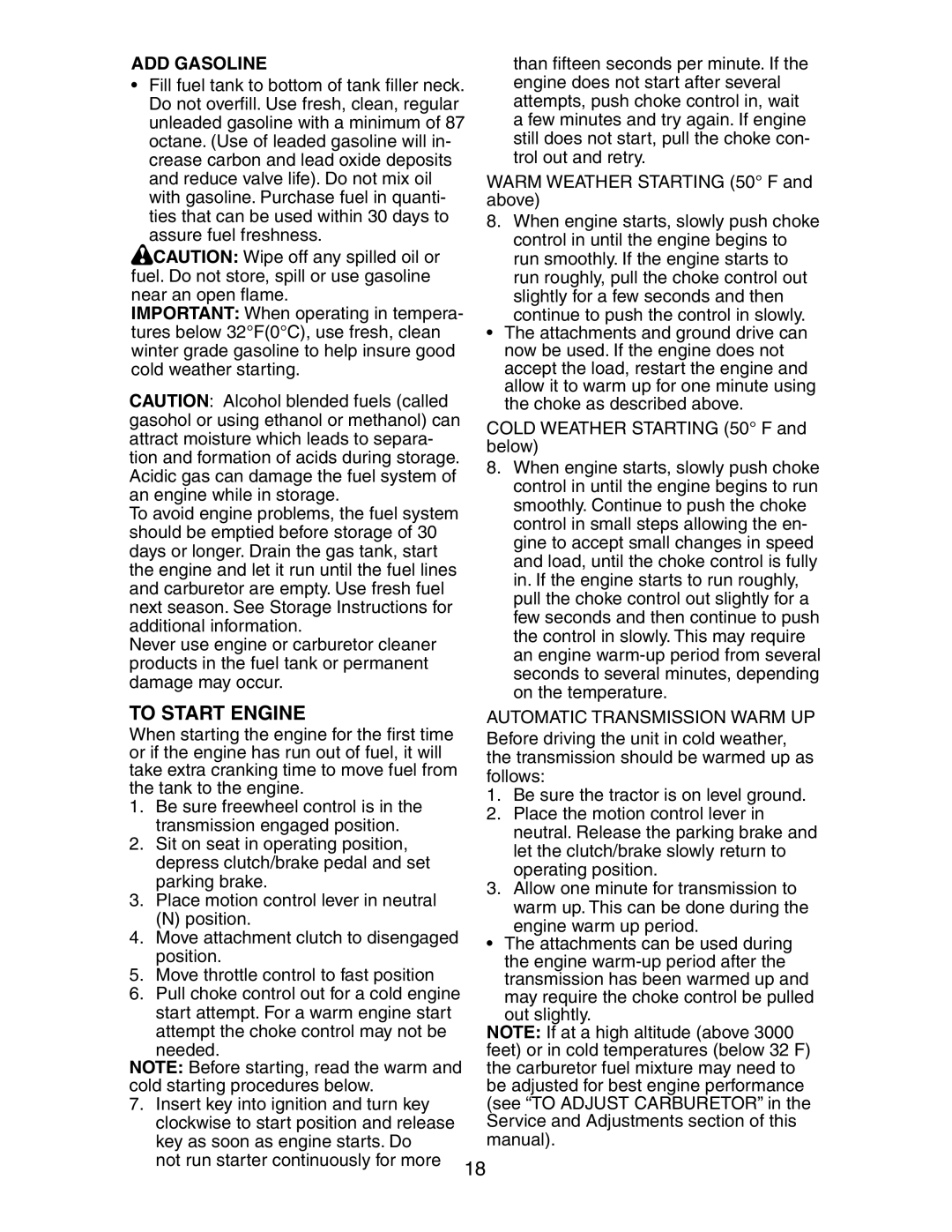 Poulan SP24H48YT manual To Start Engine, ADD Gasoline 