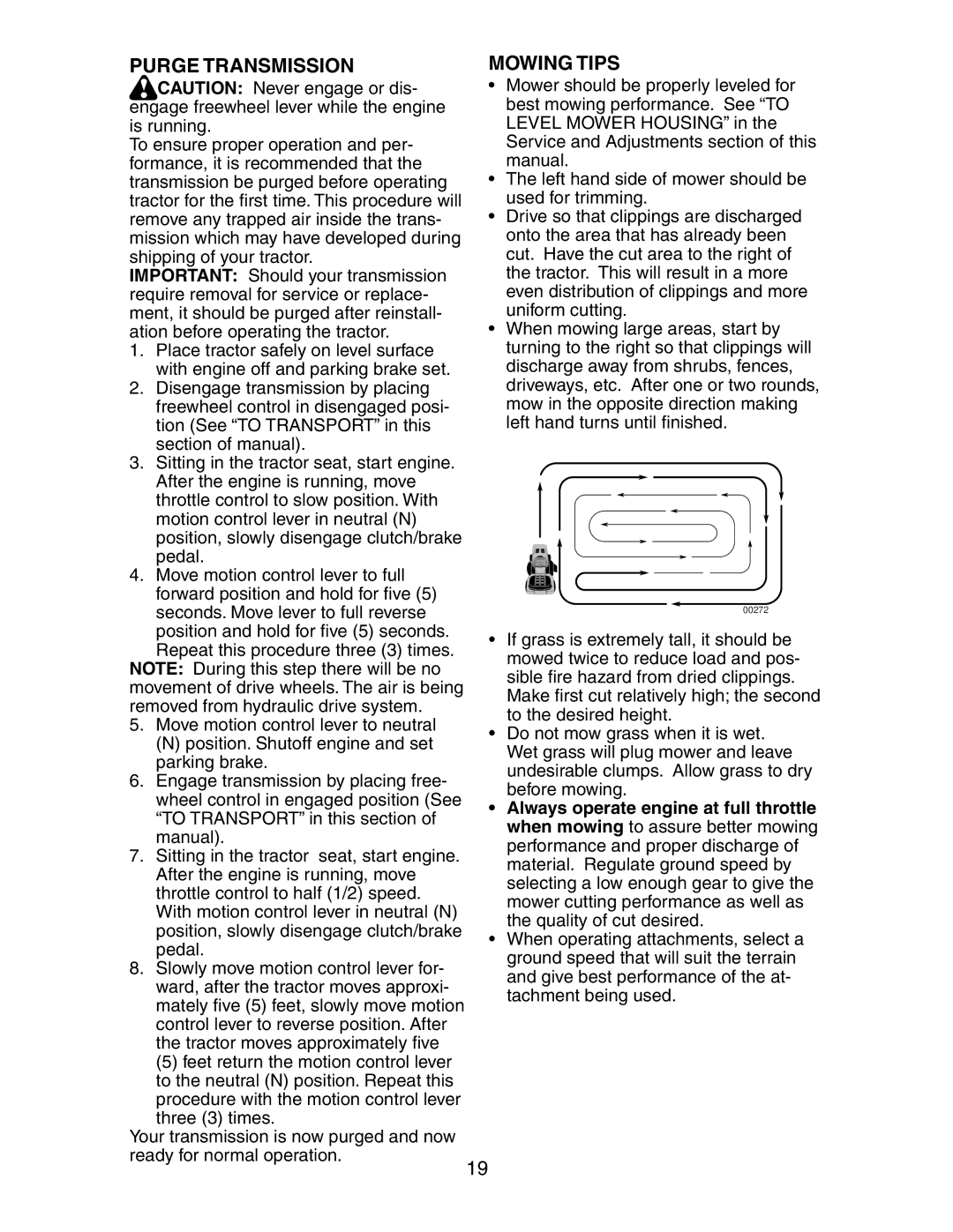 Poulan SP24H48YT manual Purge Transmission Mowing Tips 