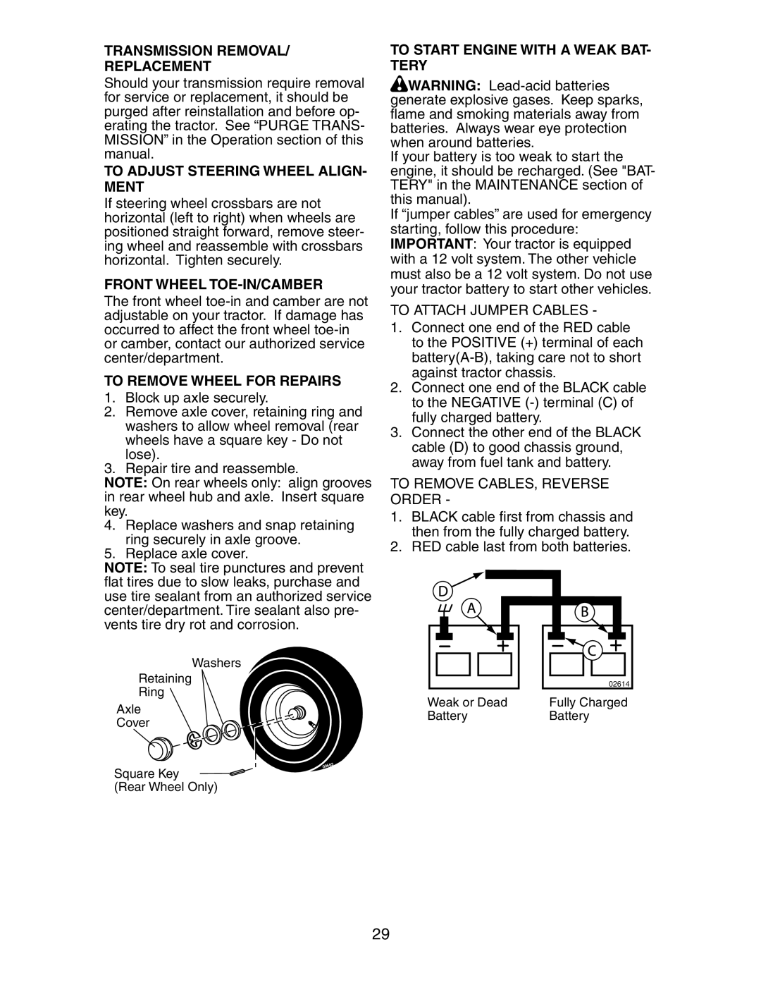 Poulan SP24H48YT manual Transmission Removal Replacement, To Adjust Steering Wheel ALIGN- Ment, Front Wheel TOE-IN/CAMBER 