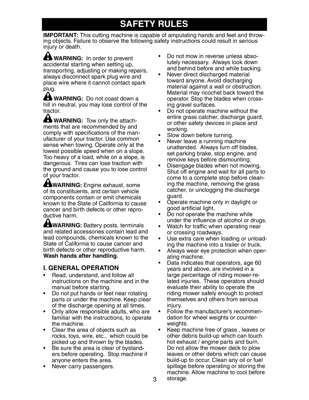 Poulan SP24H48YT manual Safety Rules, General Operation 