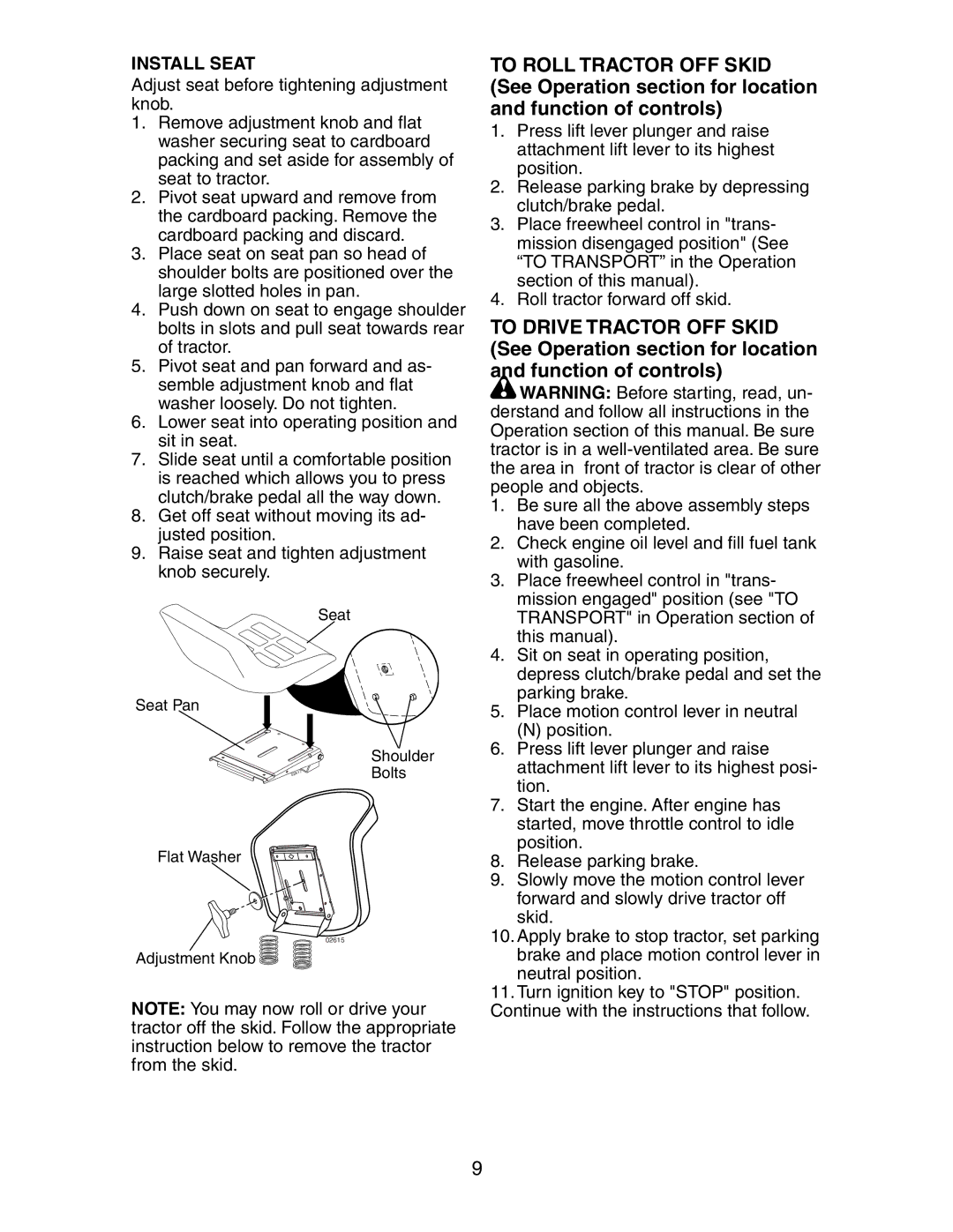 Poulan SP24H48YT manual Install Seat 