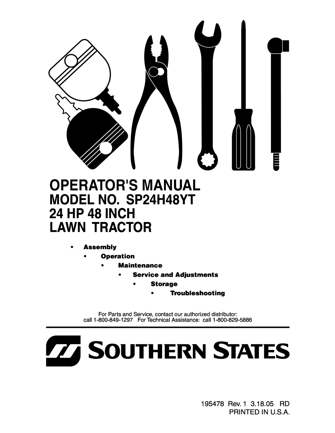Poulan SP24H48YT manual 195478 Rev. 1 3.18.05 RD PRINTED IN U.S.A, Operators Manual, Lawn Tractor, Troubleshooting 