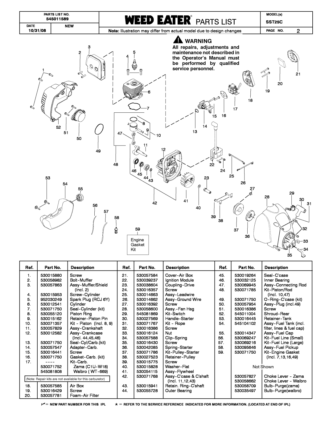 Poulan SST25C, 545011589 manual Poulan, Partslist, Parts List 