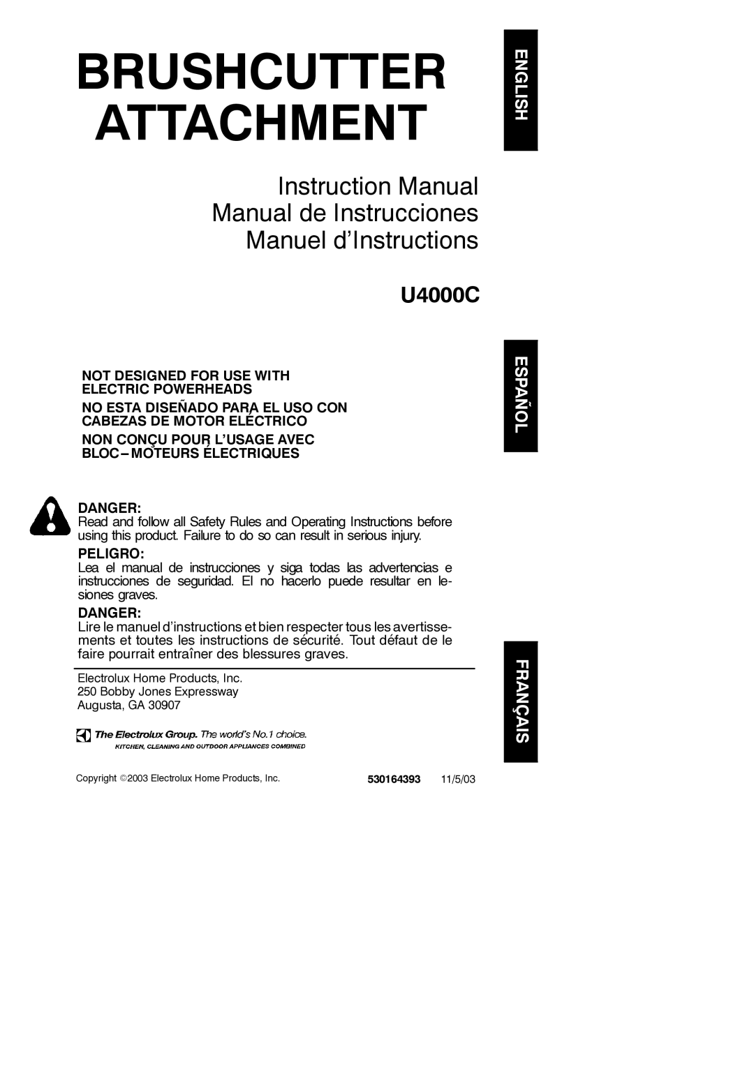 Poulan U4000C instruction manual Brushcutter Attachment, 11/5/03 