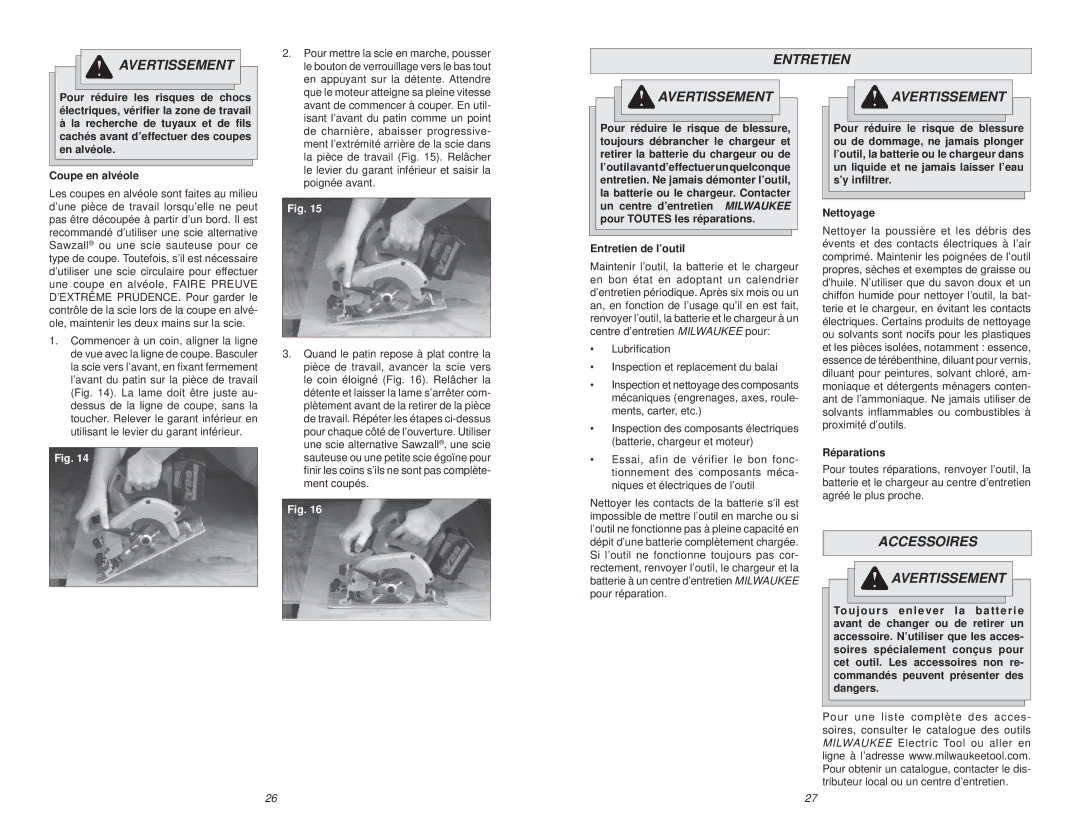 Poulan V28 manual Accessoires Avertissement, Entretien de l’outil, Réparations 