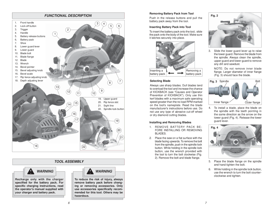 Poulan V28 manual Functional Description, Tool Assembly 