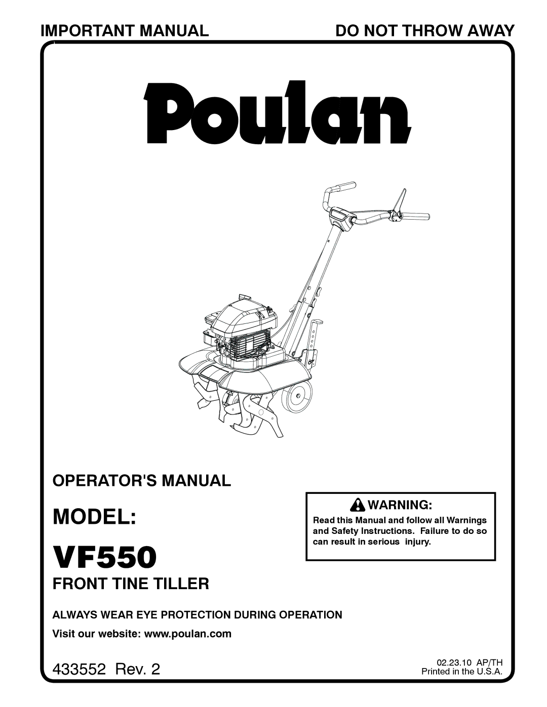 Poulan 96082001500, 433552 manual VF550 