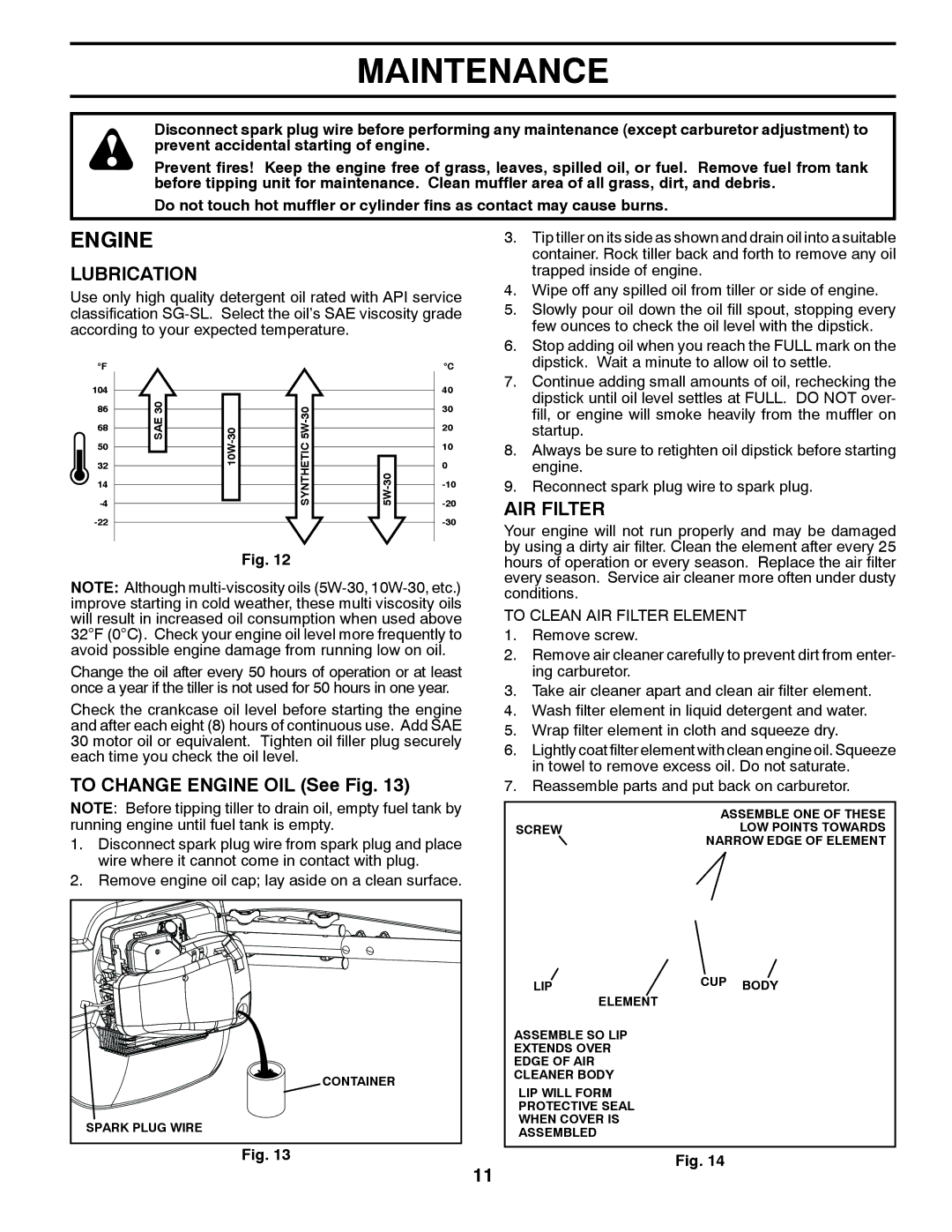 Poulan 433552, VF550, 96082001500 manual To Change Engine OIL See Fig, AIR Filter 