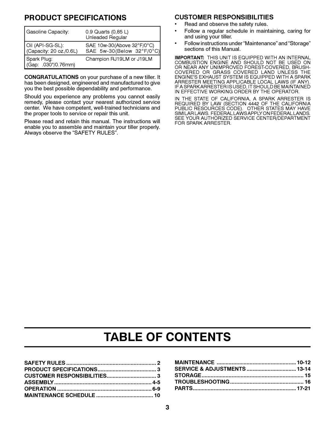 Poulan VF550, 96082001500, 433552 manual Table of Contents 