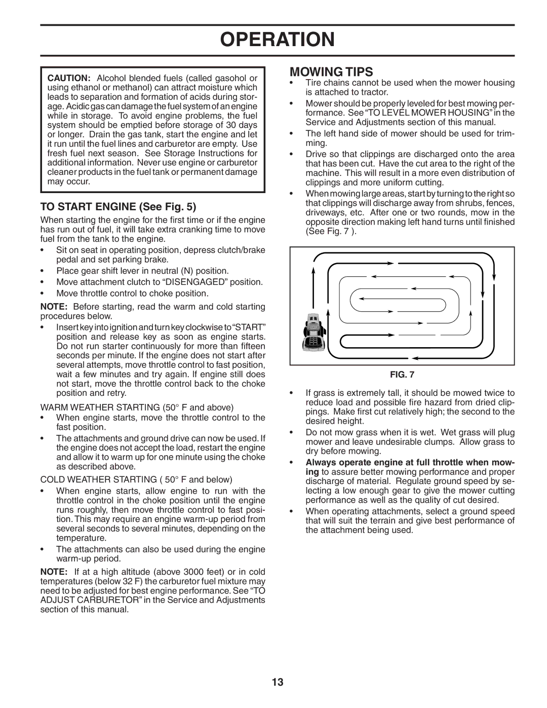 Poulan WE1538C manual Mowing Tips, To Start Engine See Fig 