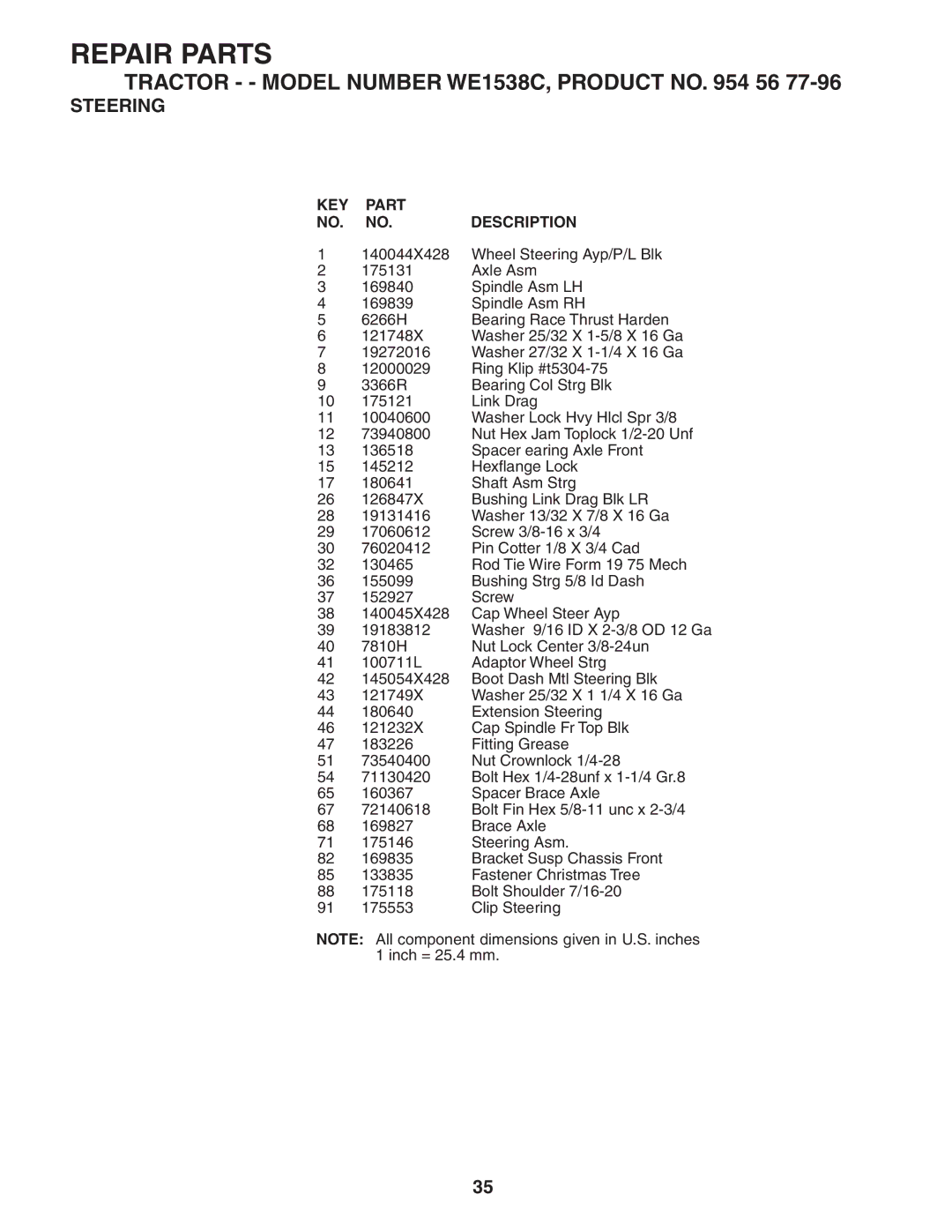 Poulan WE1538C manual Repair Parts 