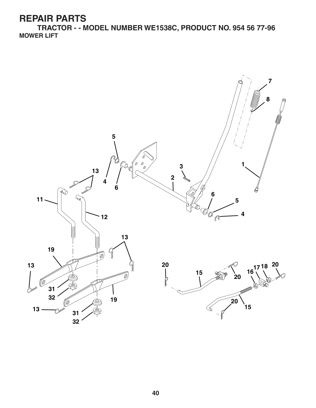 Poulan WE1538C manual Mower Lift 