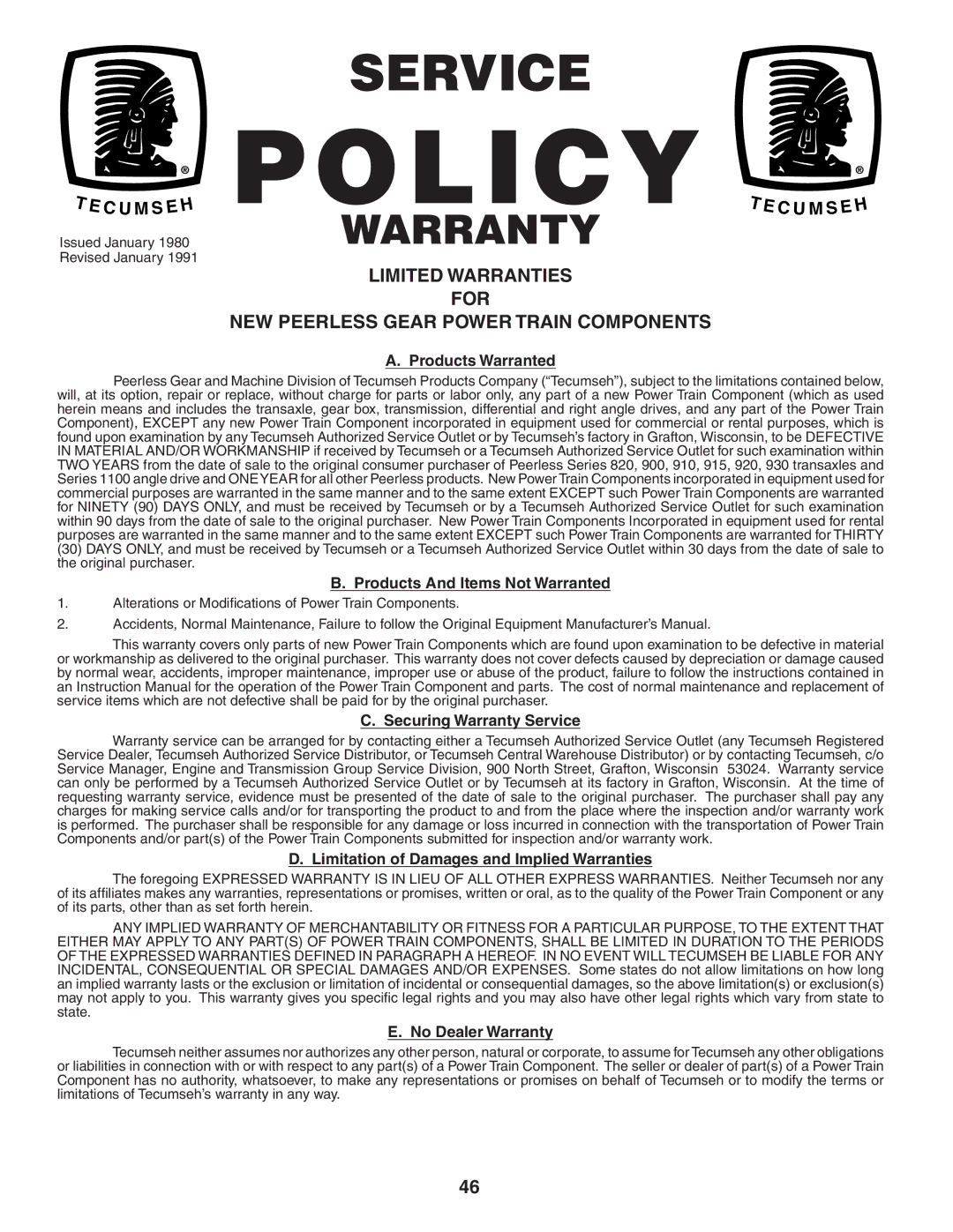 Poulan WE1538C manual Policy 