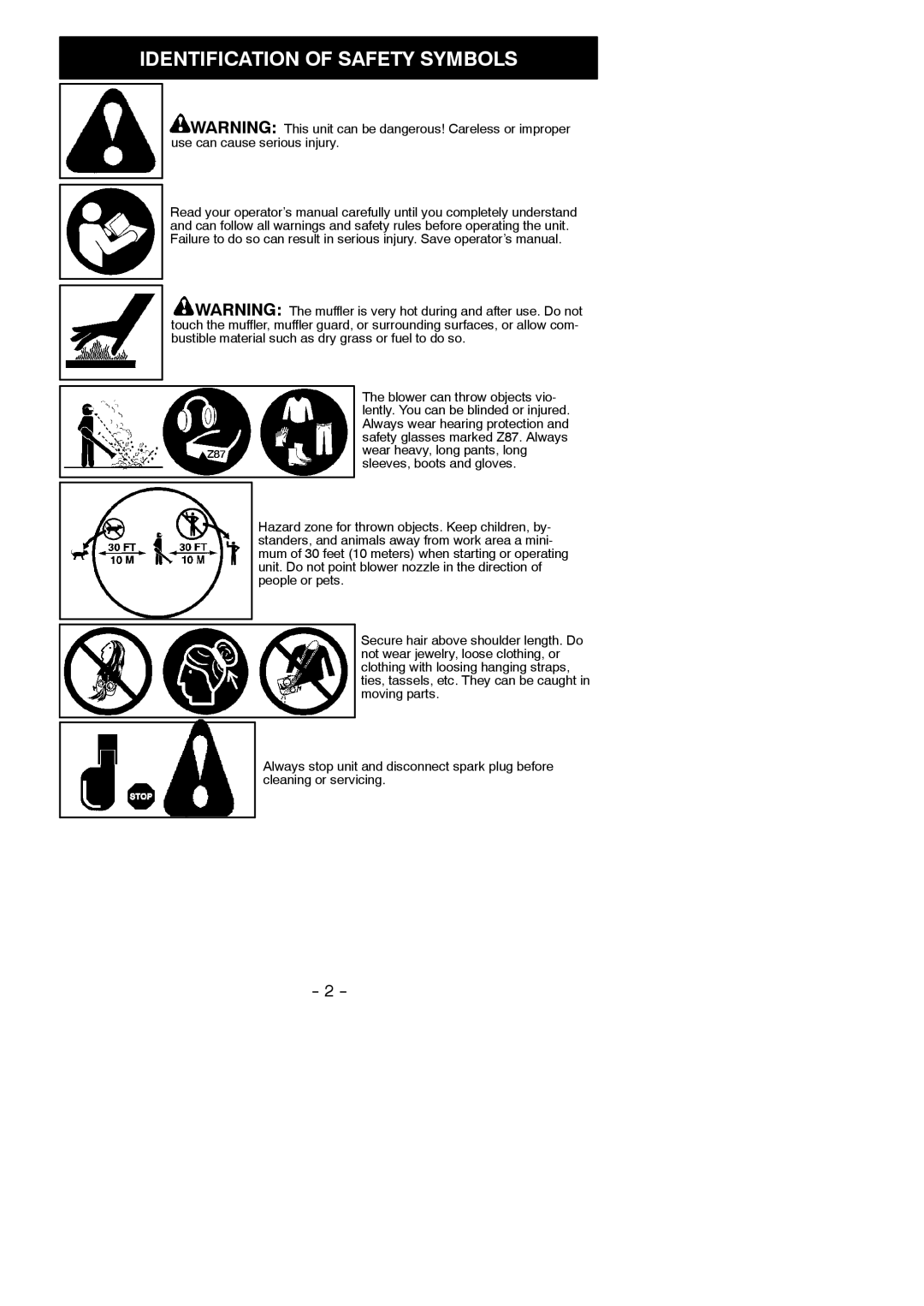 Poulan WT200 LE instruction manual Identification of Safety Symbols 