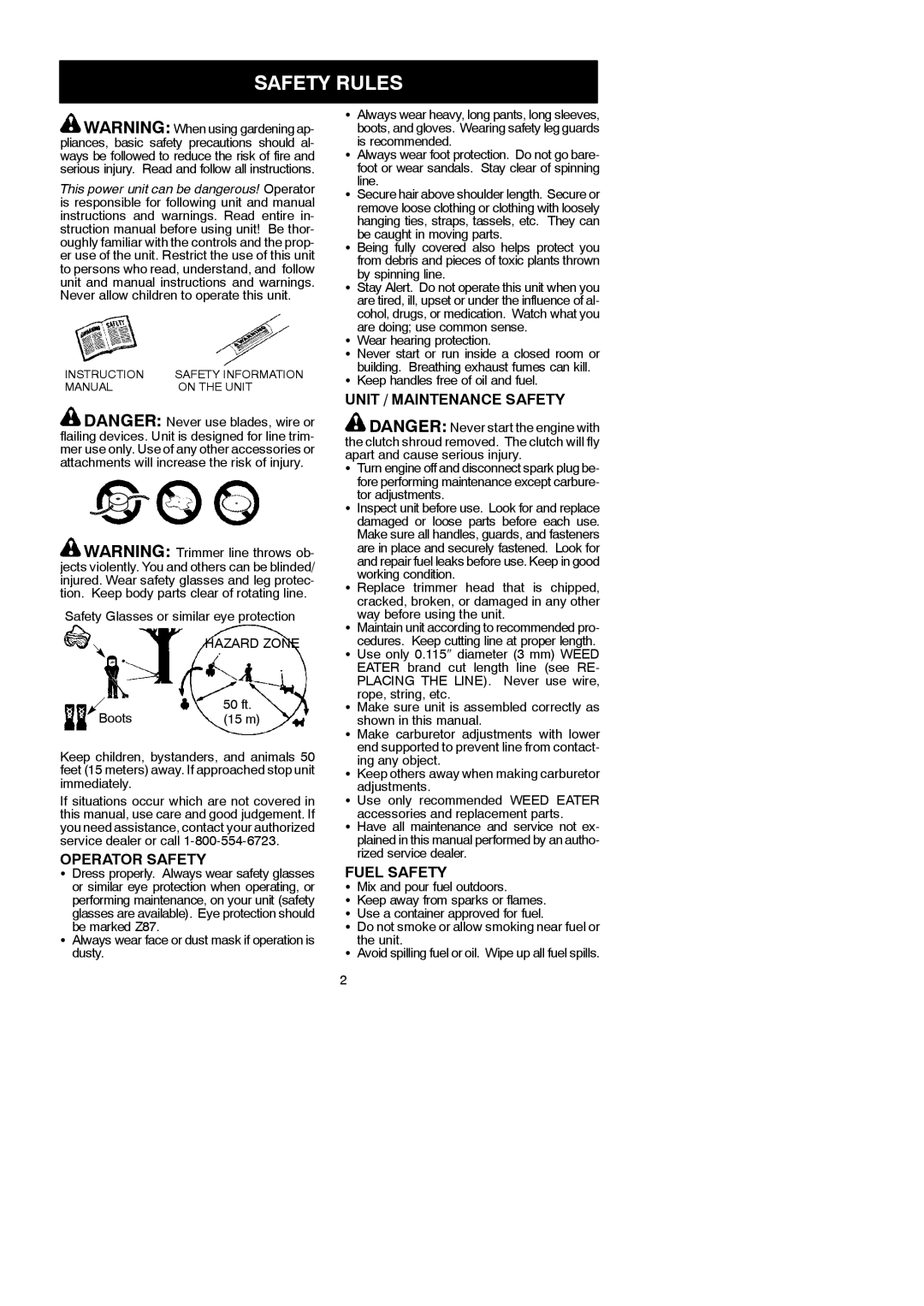 Poulan WT3100 instruction manual Safety Rules, Operator Safety, Unit / Maintenance Safety, Fuel Safety 