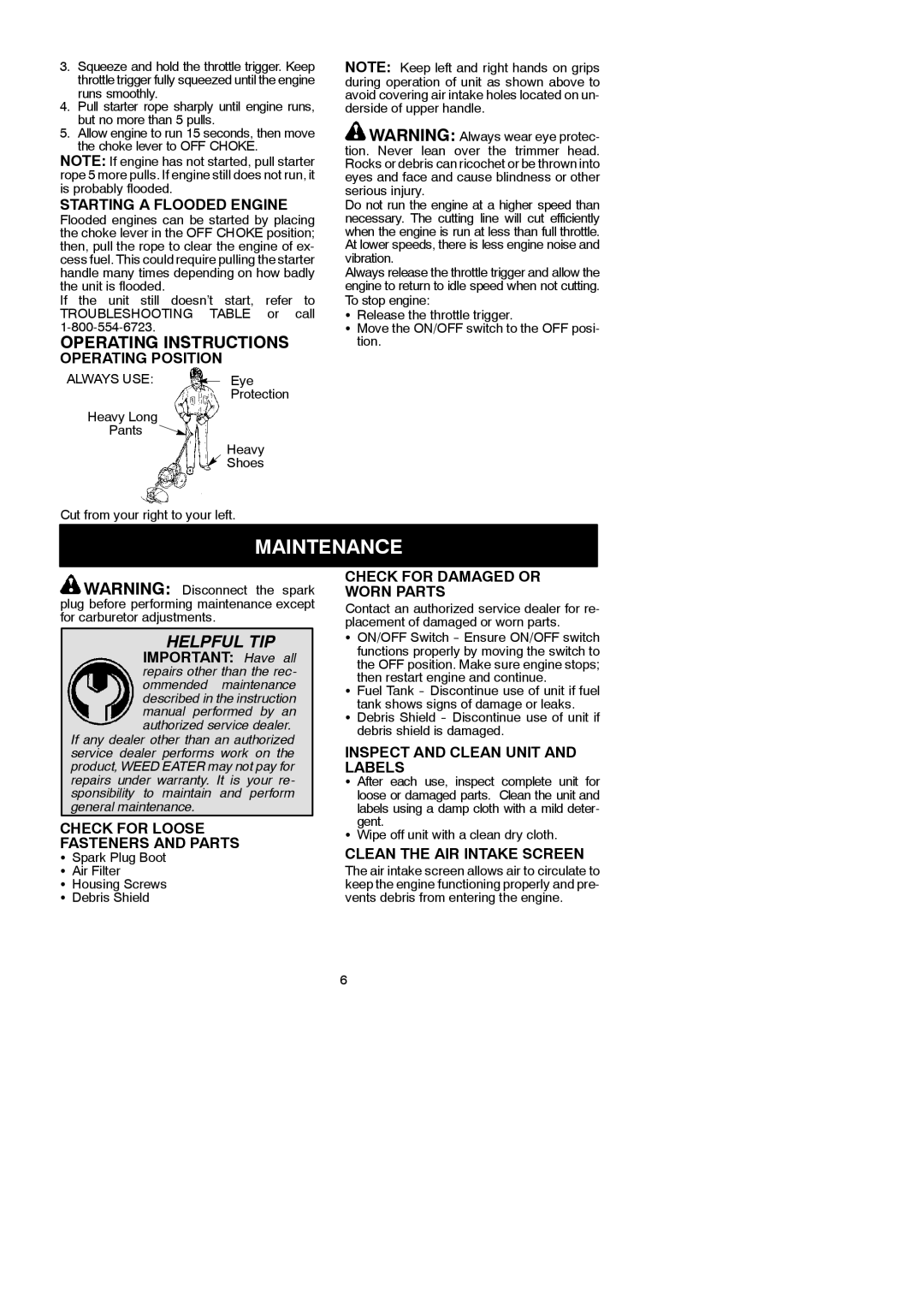 Poulan WT3100 instruction manual Maintenance 