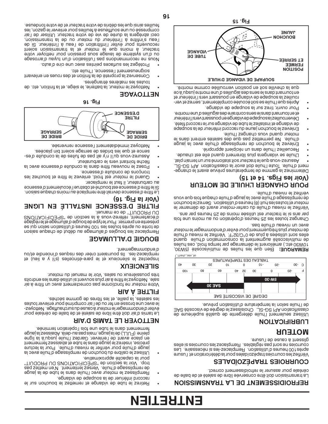 Poulan XT18542LT manual Entretien 