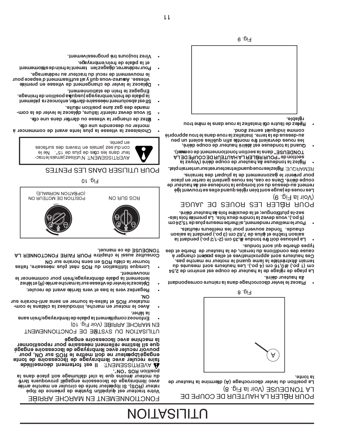 Poulan XT18542LT Jauge DE Roues LES Régler Pour, Pentes LES Dans Utiliser Pour, Arrière Marche EN Fonctionnement, 10 .Fig 