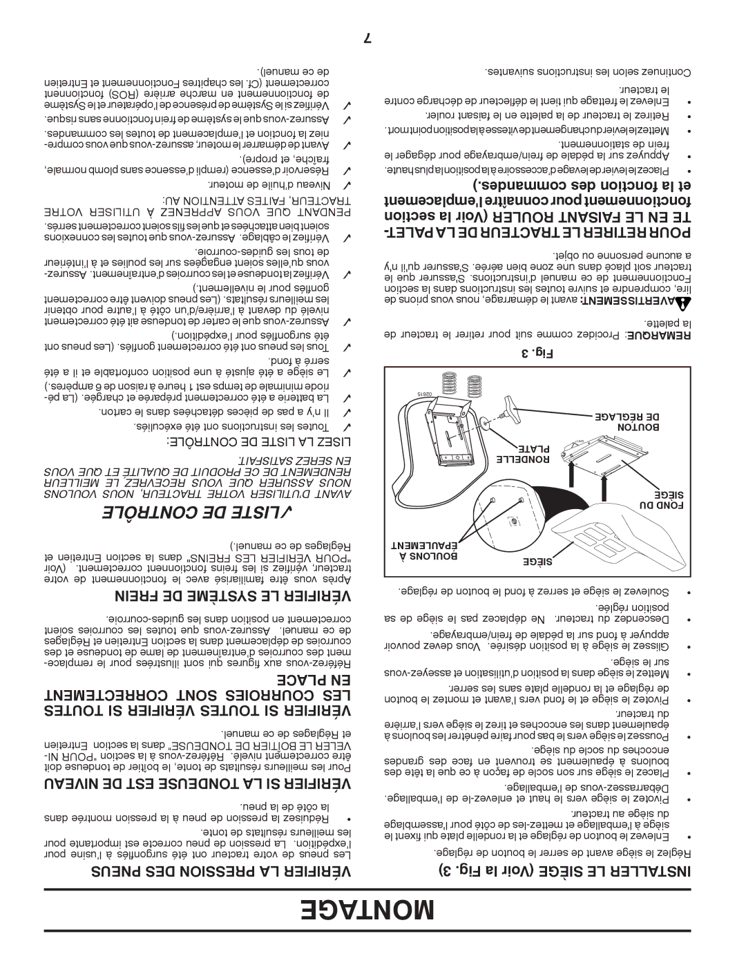 Poulan XT18542LT Montage, Frein DE Système LE Vérifier, Correctement Sont Courroies LES, Pneus DES Pression LA Vérifier 